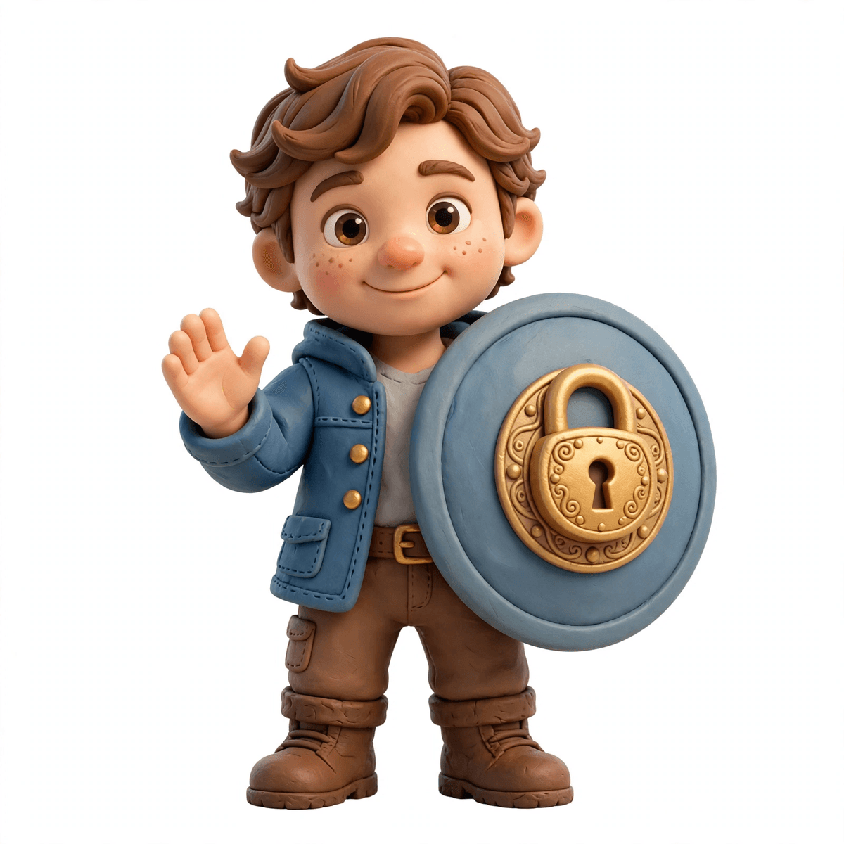 3D character holding a protective shield with a lock, representing no-PHI security
